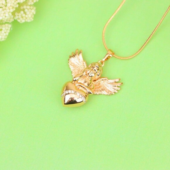 Rose Gold Angel Pendant with Heart and Wings – Elegant Spiritual Charm, XPPT1404 - Picture 3 of 13